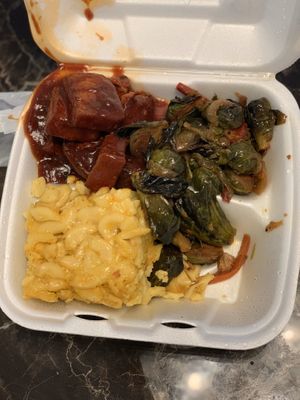 BBQ Tofu, Mac and Cheese, Brussel Sprouts at Chelsea's Bakery and Vegetarian Restaurant in Decatur