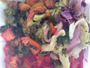 veggies and plantains with sweet and sour tofu at Chelsea's Bakery and Vegetarian Restaurant in Decatur