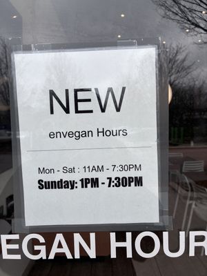 New Hours!  at Envegan in East Point