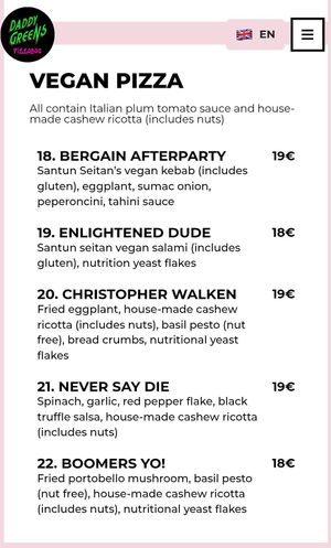 Menü 02/2026 at Daddy Greens Pizzabar - Kallio in Helsinki
