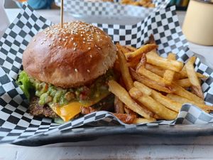 La Güerita burger (vegetarian) at La Forastera in Puerto Natales