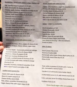 Menu at Nine Leaves in Wirral