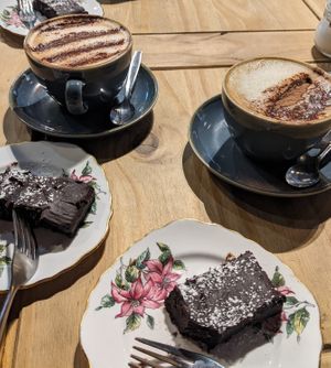 Vegan brownies with coffee  at Nine Leaves in Wirral