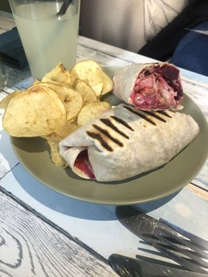 Beetroot and hummus wrap  at Nine Leaves in Wirral