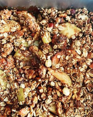 Chai Spiced mixed apple crisp with oat-walnut Crumble, sweetened with maple and coconut sugar at Heaven Sent Foods in Flagstaff