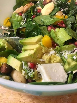 Fresh and colorful avocado, mango and pomegranate at Heaven Sent Foods in Flagstaff