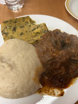 Bankou, Koki Corn, and Eggplant Stew  at Motherland Kitchen in Frederick