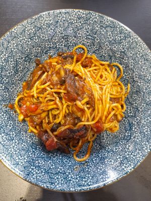 Pomodoro wild mushroom tomato pasta at Bún Huế Cafe in Central Singapore