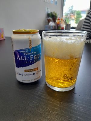 Suntory All-Free that looks like alcohol but taste like soda at Bún Huế Cafe in Central Singapore
