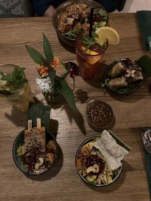 variety of small dishes and bigger bowls at Vegan House - Schillerplatz in Dresden