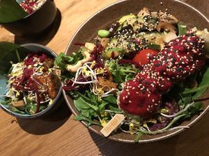 vegan bowl and tempeh on the side  at Vegan House - Schillerplatz in Dresden