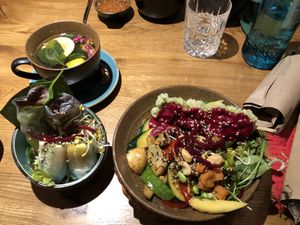 Tea, summer rolls and vegan bowl  at Vegan House - Schillerplatz in Dresden
