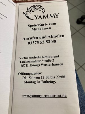 Adresse und Öffnungszeiten  at Yammy Cuisine in Konigs Wusterhausen