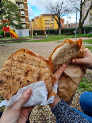 Pita con mortadella veg at Vegustibus in Rome