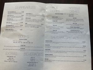 Great menu at Samsara in Traverse City