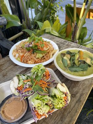 Pad Thai, green curry, summer rolls  at Thai Vegan in Santa Monica