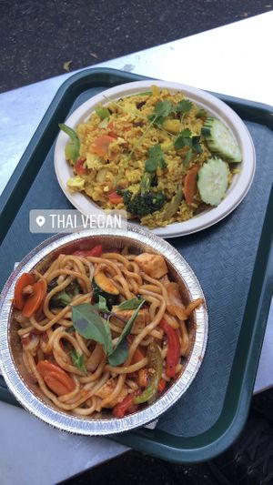 Thai Spaghetti and Pineapple Fried Rice  at Thai Vegan in Santa Monica
