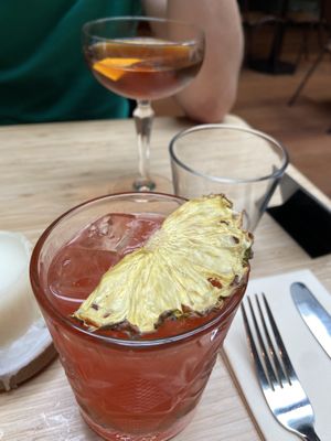 Madre Manhattan (strong and smoky) and Salty bird (fruity and nice). The Mezcal mule is nice as well (not shown on pic). at Madre in Amsterdam