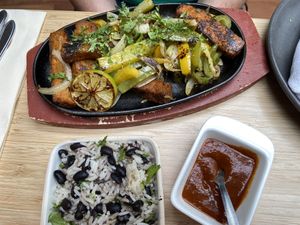 Fajitas (tasty). The wraps are not shown on the picture. at Madre in Amsterdam