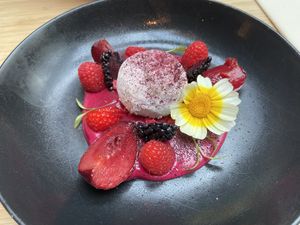 Mole rosa, with creamy and crunchy ice-cream. Very good! at Madre in Amsterdam