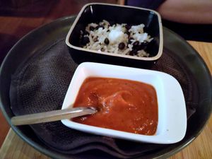 Fajitas sauce and rice at Madre in Amsterdam