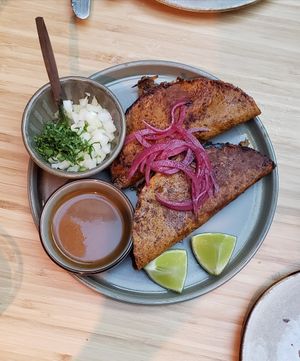 Tacos with 3d printed pork at Madre in Amsterdam