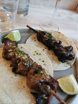 Oyster mushroom skewer taco at Madre in Amsterdam