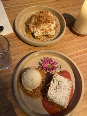 Baked plantain (tasty, light and creamy) and Tres leches (tasty, crispy, chewy with creamy/nutty ice-cream) at Madre in Amsterdam