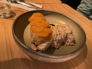Dessert with chestnut and clementine: very tasty at Madre in Amsterdam
