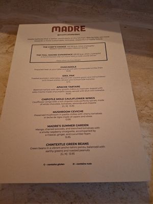Karte at Madre in Amsterdam