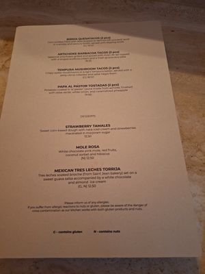 Karte Teil 2 + Dessertkarte at Madre in Amsterdam