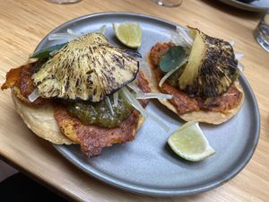Papa al pastor tostadas: quite nice, but slightly sour  at Madre in Amsterdam