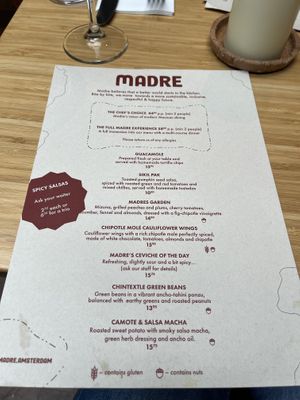 Menu   at Madre in Amsterdam