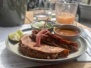 3D printed plant based protein taco  at Madre in Amsterdam