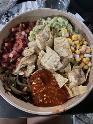 Bowl with heura “chicken"  at Janari in Ciudad Real