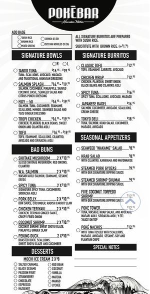 Menu 2  at Pokebar in San Juan