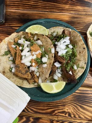 fried mushrooms (calamari-like) and arrachera (beef-like, dish is native to xalapa)  at Malas Hierbas - Maybe closed in Xalapa