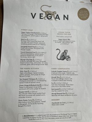 Full vegan menu    at Mowgli in Leeds