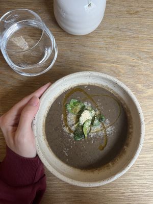 black lentil soup  at Fach Bistro in Bratislava