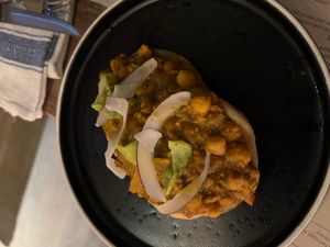 Starter spicy chick peas on a bun which was great at Turtle Bay in Birmingham