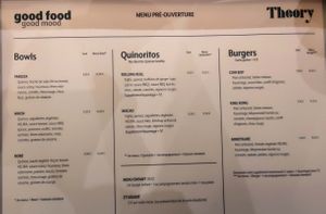 Menu at Theory in Levallois-perret