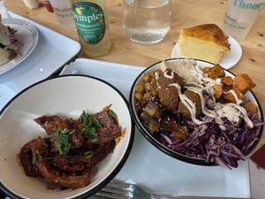 BBQ “ribs”, chickpea bowl, flan  at Theory in Levallois-perret
