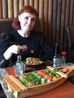 the sushi 'boat' at Marpha Sushi & Nepali Kitchen in Bruges