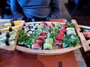 Vegan sushi boat at Marpha Sushi & Nepali Kitchen in Bruges