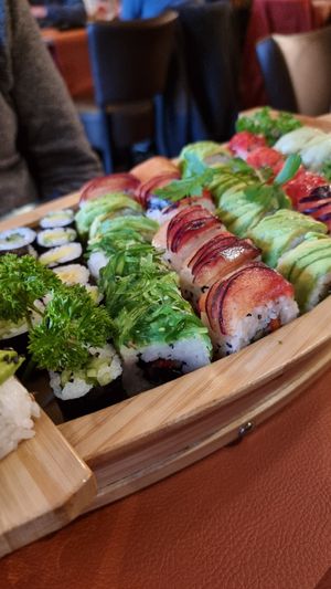 Vegan sushi boat at Marpha Sushi & Nepali Kitchen in Bruges