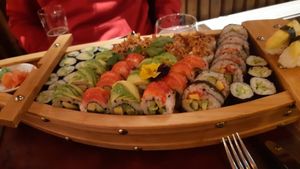Vegan sushi boat at Marpha Sushi & Nepali Kitchen in Bruges