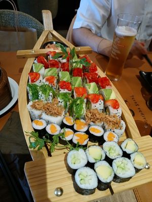 Vegan sushi boat for 2 people. at Marpha Sushi & Nepali Kitchen in Bruges