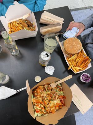 Informal dining in a City market food plaza  at Vegan House in Chester