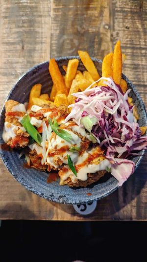 Southern Fried Chick'n and chips at Vegan House in Chester