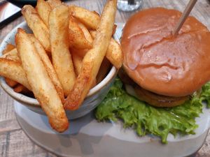 Classic burger and fries at Vegan House in Chester